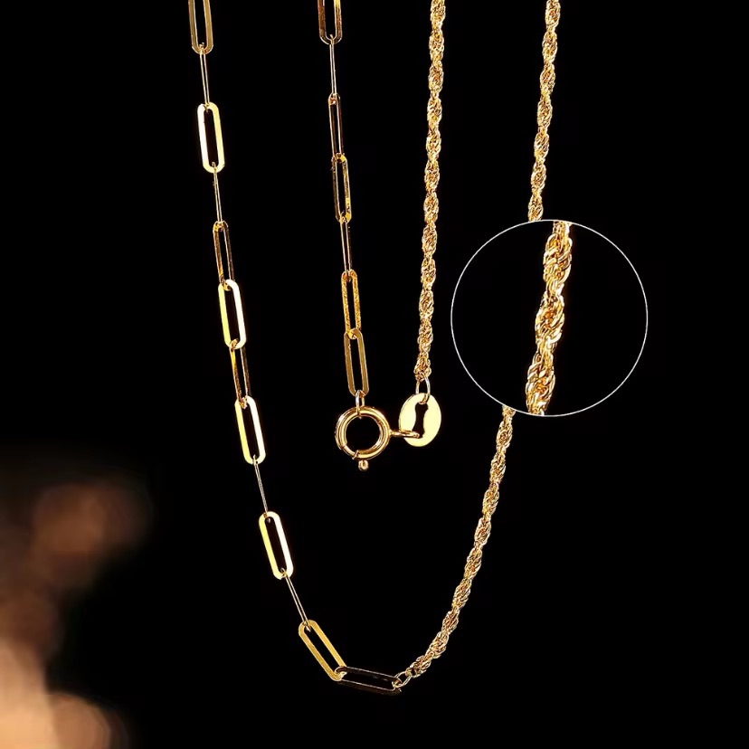 Exquisitely Elegant Au750 Pure Real 18k Gold Rope Link Chain Necklace
